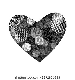 Black graphic abstract heart made of patterns. hand drawing. Not AI. sstkLOVE . Happy Valentine's Day. Vector illustration