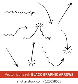 Black graphic arrows set. Vector illustration for your business and education design. Collection of the signs displaying different types of changes. Elements for design of processes is easy to edit.