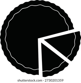 A black graphic depicts a pie chart with a single slice removed. The outer edge of the pie has a wavy, decorative border.