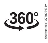 A black graphic displaying 360 with a circular arrow