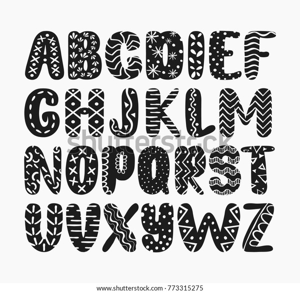 Black Graphic Drawn Alphabet On White Stock Vector (royalty Free) 773315275