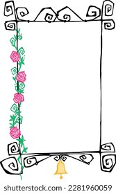 Marco gráfico negro trenzado con rosas rosadas al estilo de horror