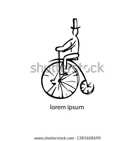 Black graphic illustration with abstract man on retro bicycle. Beautiful logo or icon for your design.