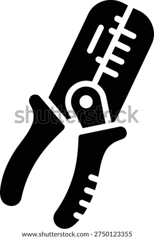 Black graphic of pruning shears on white background