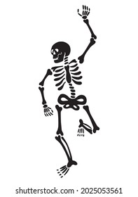 Black graphic skeleton dancing energetically and having fun. Vector illustration