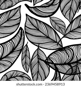 Black graphic skeletonized leaves. hand drawing. Not AI, Illustrat3. Vector illustration