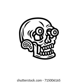 Black graphic skull on a white background