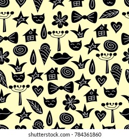 black graphic symbols. seamless pattern