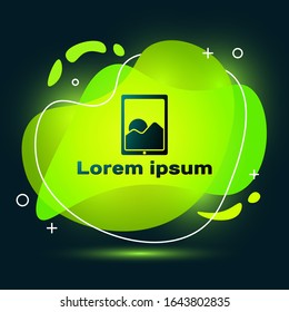 Black Graphic tablet icon isolated on black background. Abstract banner with liquid shapes. Vector Illustration