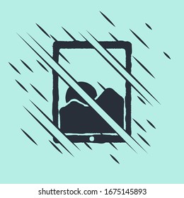 Icono de tableta gráfica negra aislado en fondo verde. El estilo de Glitch.  Ilustración vectorial