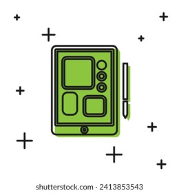 Icono de tableta gráfica negra aislado en fondo blanco.  Ilustración vectorial