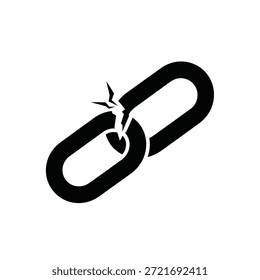 Gráfico negro de dos segmentos de cadena entrelazados con un segmento visiblemente agrietado y roto contra un fondo blanco.