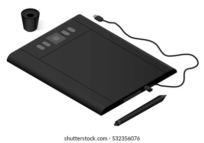 Black graphics tablet. Isometric isolated vector illustration