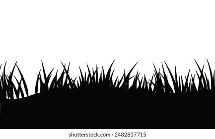 Black grass border silhouettes illustration on white.