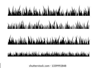 Black grass borders collection. Horizontal decoration elements. Isolated vector dividers.