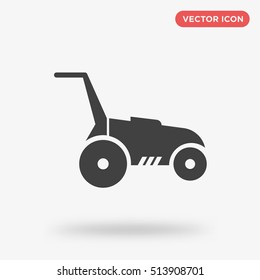 Black grass mowing machine vector icon on white background