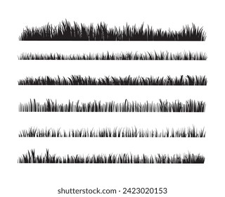 Black grass on white background. Vector Grass Silhouette. Spring or summer plant lawn. 