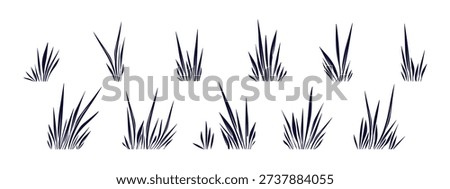 Black grass silhouette create natural meadow border. Vector tuft element for garden design. Isolated field pattern with wild blade shapes on transparent backdrop. Vector collection isolated