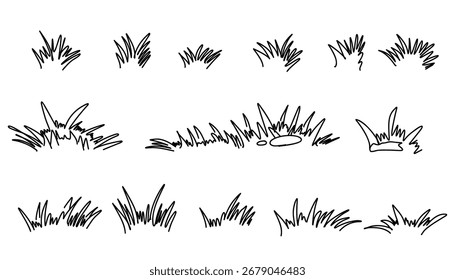 Black grass silhouettes. set of grass doodle sketch style. hand drawn grass outlines. nature illustration. vector illustration