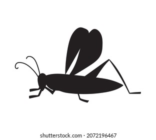 The Black Grasshopper Silhouette On White Background