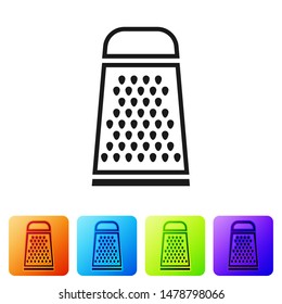 Black Grater icon isolated on white background. Kitchen symbol. Cooking utensil. Cutlery sign. Set icon in color square buttons. Vector Illustration