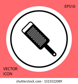 Black Grater icon isolated on red background. Kitchen symbol. Cooking utensil. Cutlery sign. White circle button. Vector Illustration
