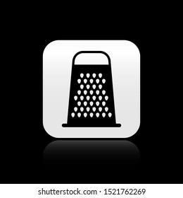 Black Grater icon isolated on black background. Kitchen symbol. Cooking utensil. Cutlery sign. Silver square button. Vector Illustration