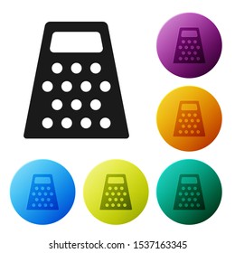 Black Grater icon isolated on white background. Kitchen symbol. Cooking utensil. Cutlery sign. Set icons colorful circle buttons. Vector Illustration