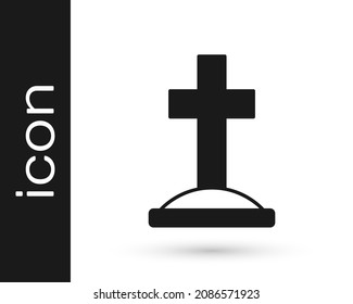 Black Grave with cross icon isolated on white background.  Vector