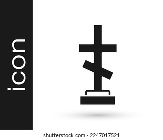 Black Grave with cross icon isolated on white background.  Vector