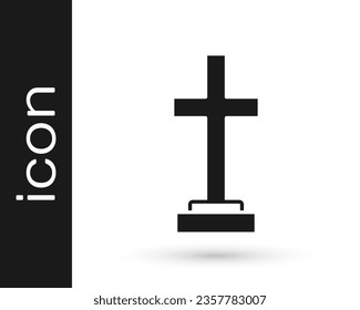 Black Grave with cross icon isolated on white background.  Vector