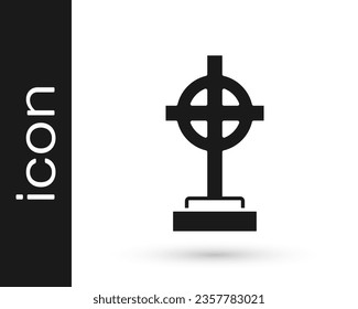 Black Grave with cross icon isolated on white background.  Vector