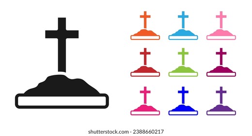 Black Grave with cross icon isolated on white background. Set icons colorful. Vector
