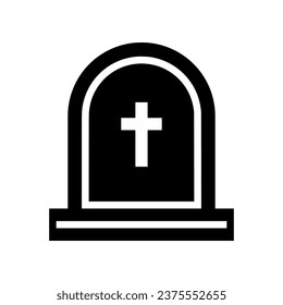 Black grave tombstone with cross halloween outline icon flatvector design