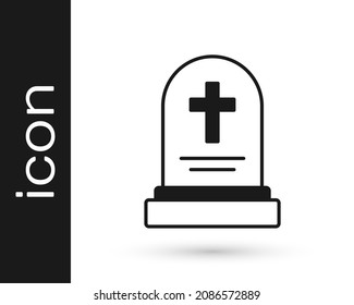 Black Grave with tombstone icon isolated on white background.  Vector