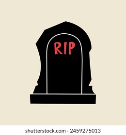Black gravestone or headstone with RIP, Halloween element in modern flat, line style. Hand drawn illustration