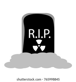 Black gravestone on a white background, radiation sign, gray cloud, vector