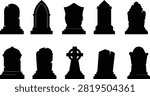 Black gravestone silhouettes vector set on white background