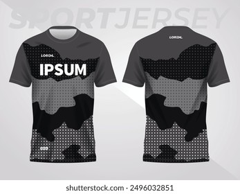 black and gray abstract background and pattern for sport jersey design and mockup. front and back view template