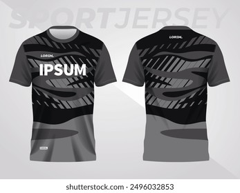 black and gray abstract background and pattern for sport jersey design and mockup. front and back view template
