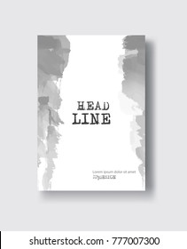 Black gray abstract design. Ink paint on brochure, Monochrome element isolated on white. Grunge banner paints. Simple composition. Liquid ink. Background for banner, card, poster, identity,web design.