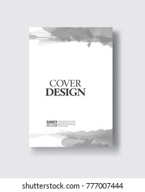 Black gray abstract design. Ink paint on brochure, Monochrome element isolated on white. Grunge banner paints. Simple composition. Liquid ink. Background for banner, card, poster, identity,web design.