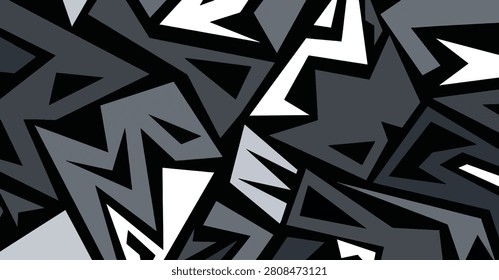 Black and Gray Angular Abstract Geometric Fragment Pattern on White Background