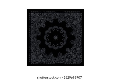 Diseño vectorial de patrón de bandana negro y gris.