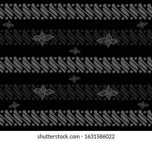 Black And Gray Batik Horizontal. Indonesian Javanese Traditional Pattern. Indonesian Fashion Design.