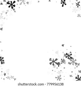 Black and gray blots on a white background. Abstraction with blots. Black and gray confetti. A scattering of blots. Black and gray flowers. Spring. A scattering of confetti. Placer from the flowers.