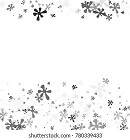 Black and gray blots on a white background. Abstraction with blots. Black and gray confetti. A scattering of blots. Black and gray flowers. Spring. A scattering of confetti. Placer from the flowers.