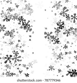 Black and gray blots on a white background. Abstraction with blots. Black and gray confetti. A scattering of blots. Black and gray flowers. Spring. A scattering of confetti. Placer from the flowers.