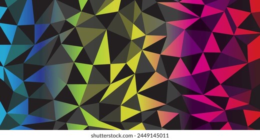 black, gray, blue, yellow, pink, green and red background with triangle pattern, vector