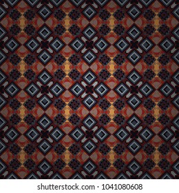 Black, gray and brown ethnic geometric motif seamless pattern in black, gray and brown on abstract background.